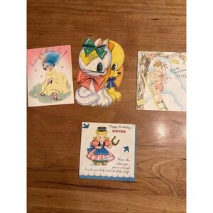 A Lot‎ Of Four Vintage Happy Birthday Cards 1940S